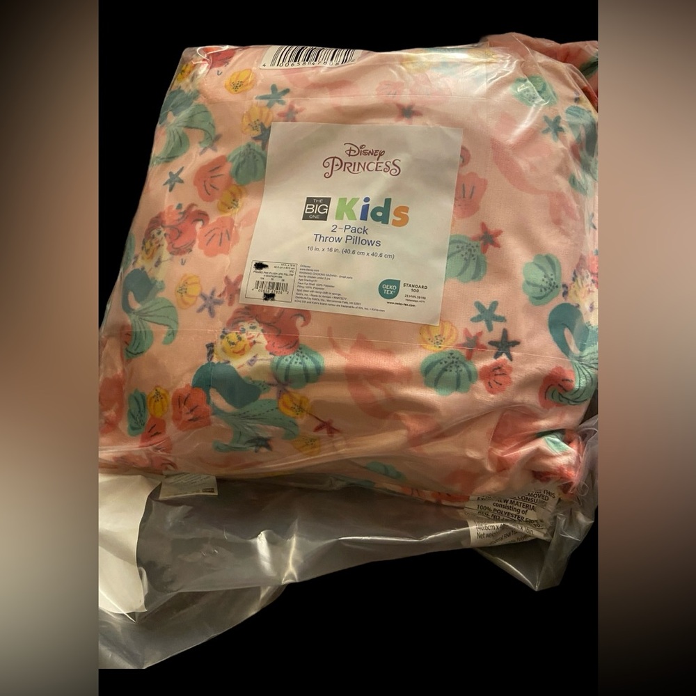 Disney The Little Mermaid 2-pack throw pillows, size 16in. X 16in. NWT